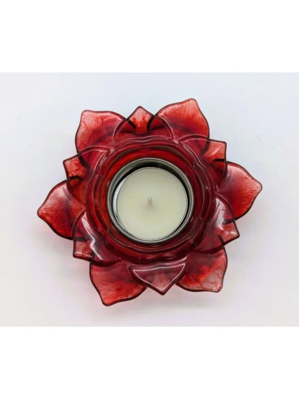 Red Lotus-Shaped Resin Tea Light Candle Holder Handmade Home Decor Centerpiece